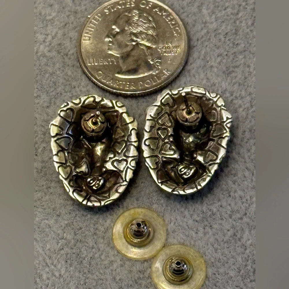 Brighton Woman’s Face Cameo Inspired Silver Tone Stud Post Earrings - Picture 2 of 4
